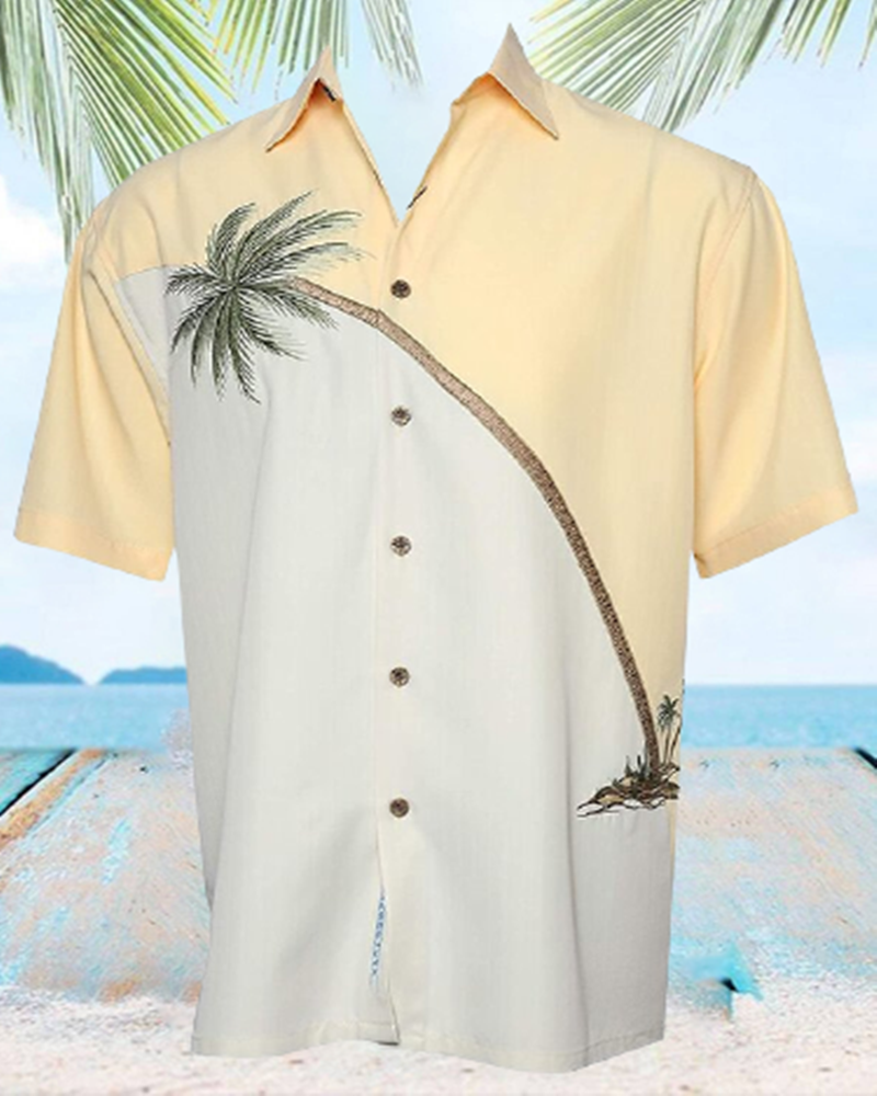 Single-breasted Coconut Palm Patchwork Polo Shirt