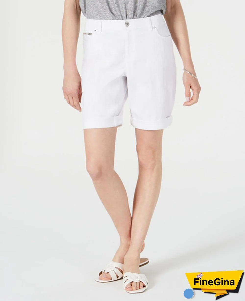 INC International Concepts Women's Denim Bermuda Shorts White Size 8