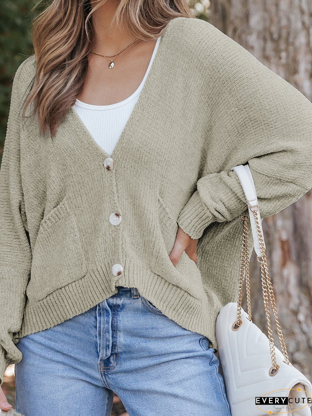 Solid Color Knit Cardigan