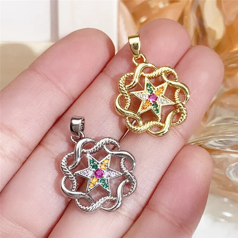 1 Piece 18.5*13.3MM Copper Zircon Geometric Heart Shape Flower Polished Pendant Jewelry Accessories