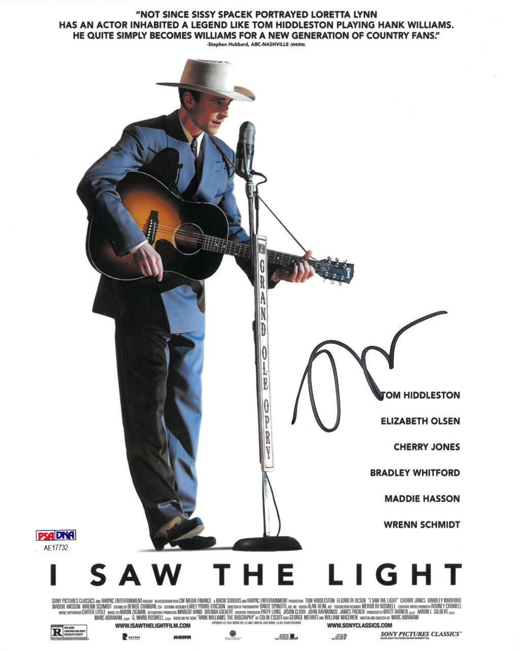 Tom Hiddleston Signed I Saw the Light Autographed 8x10 Photo Poster painting PSA/DNA #AE17732