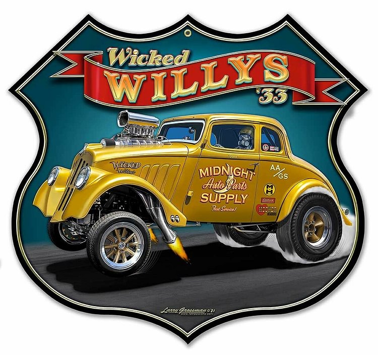 30*30cm - Wicked 1933 Willy's - Shield Tin Signs/Wooden Signs