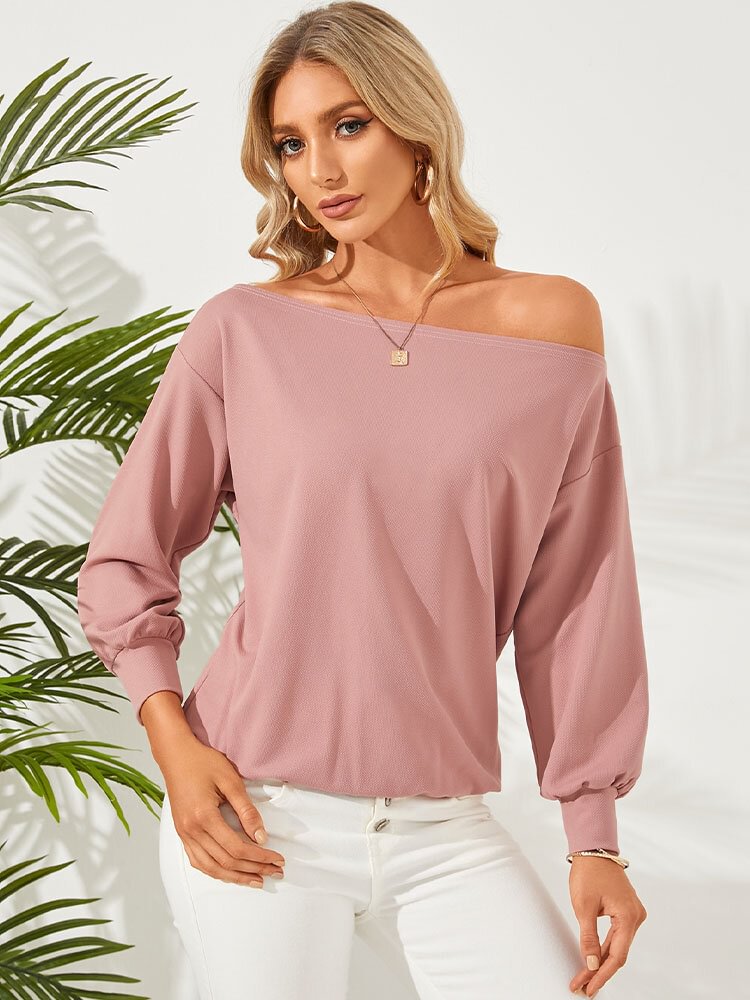 Solid One Shoulder Long Sleeve Sweatshirt For Women - Shop Trendy Women's Clothing | LoverChic