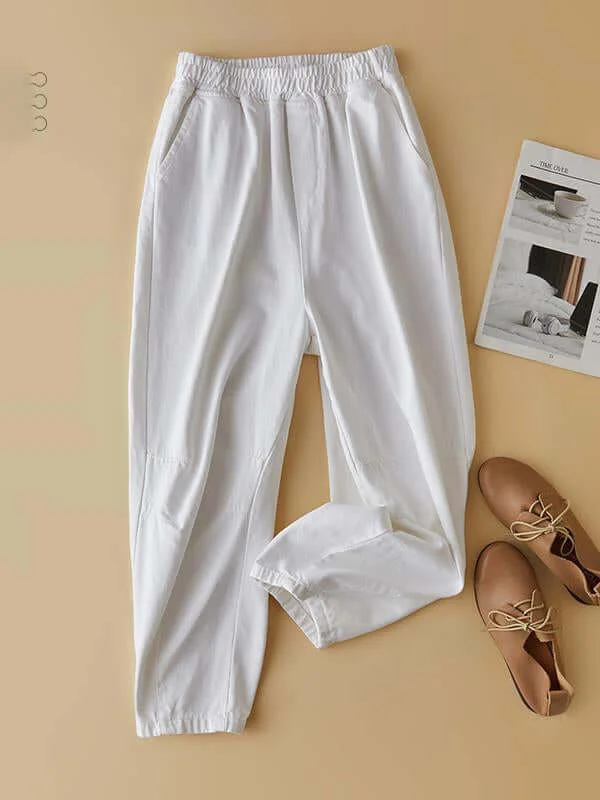 Casual Straight Ninth Pants With Pockets In Solid Color