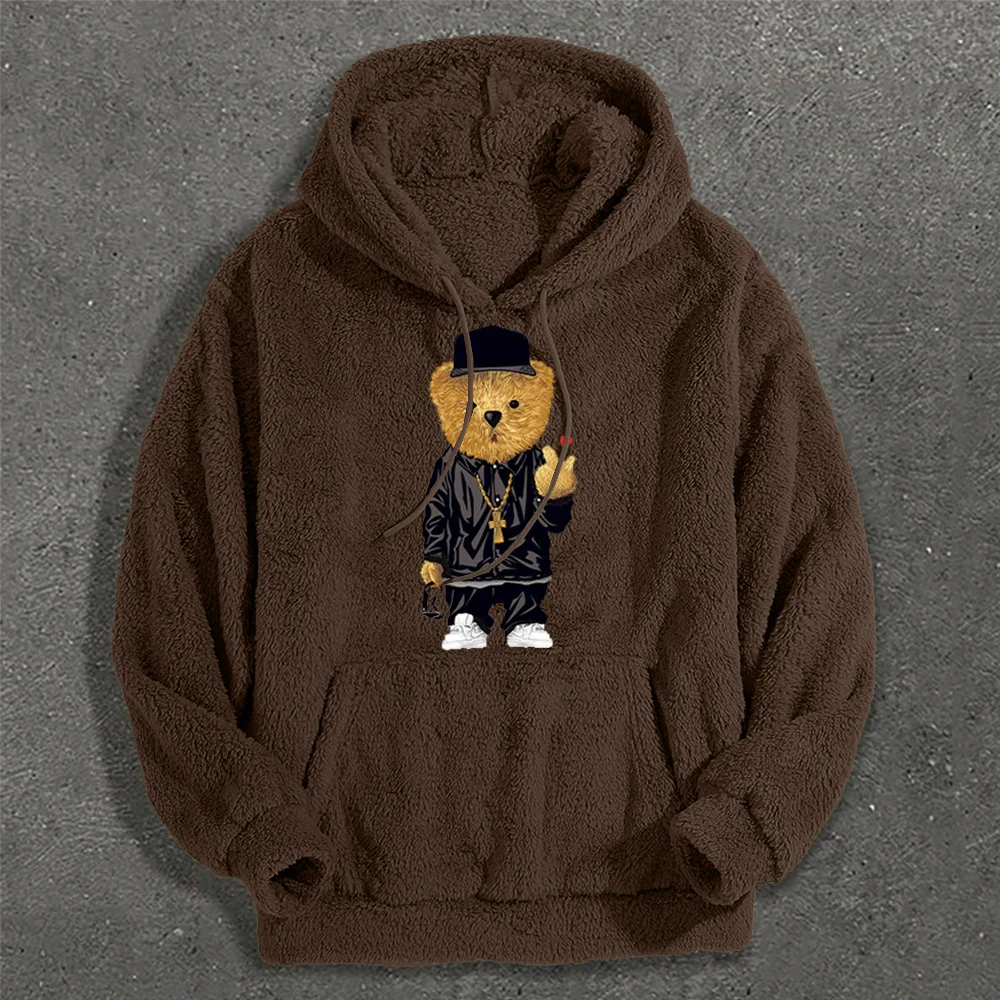 Casual Panda Print Plush Hoodies
