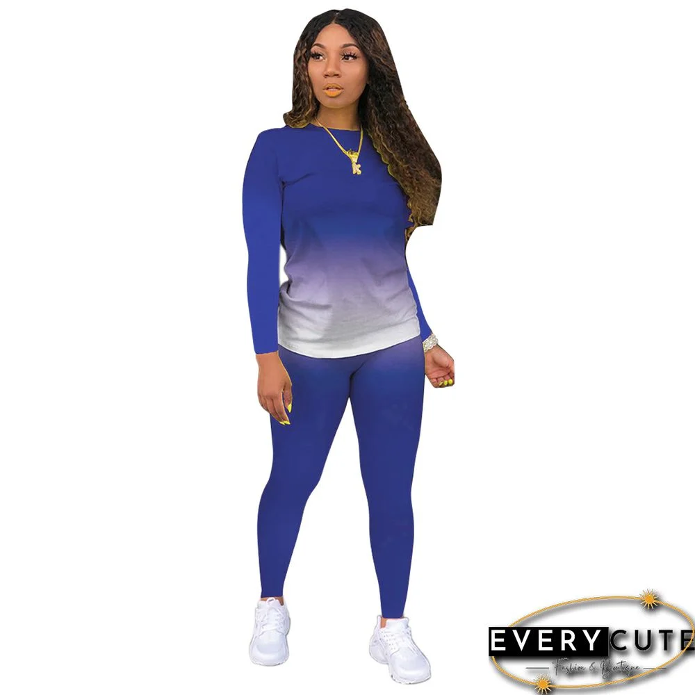 Blue Gradient Long Sleeve Pant Set