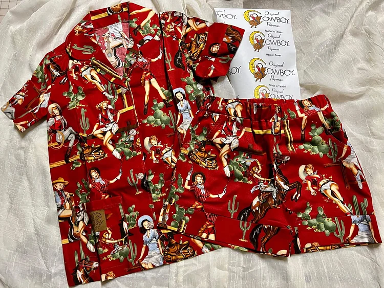 Casual Western Print  Short Sleeves Pajama Set(red)