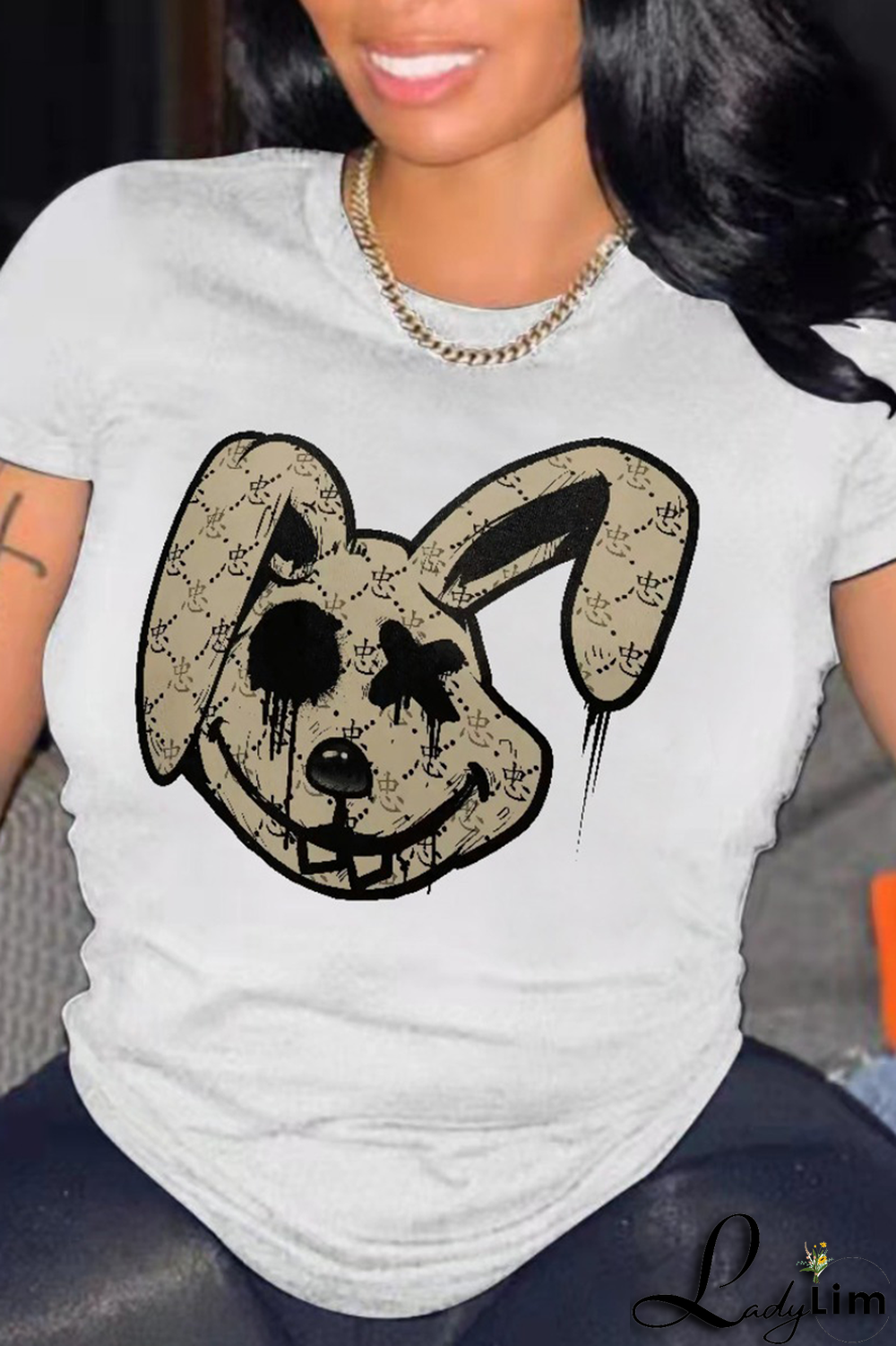 Black Casual Street Print Patchwork O Neck T-Shirts