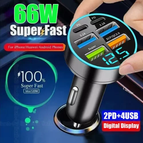 Dronehint Car Parts 4 USB 66W Phone Charger Type C Fast Charging Adapter Cigarette Lighter (For: BYD) Parts