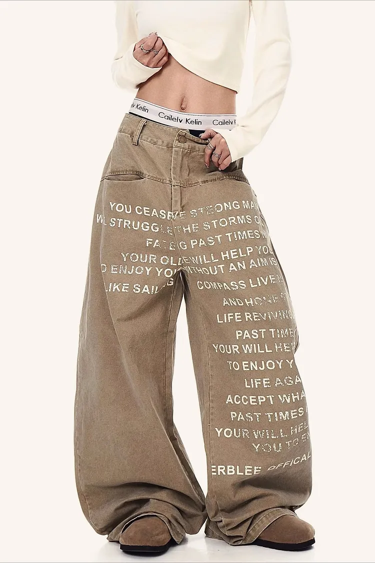 Hip-Hop Graphic Print Wide Leg Plus Size Jeans