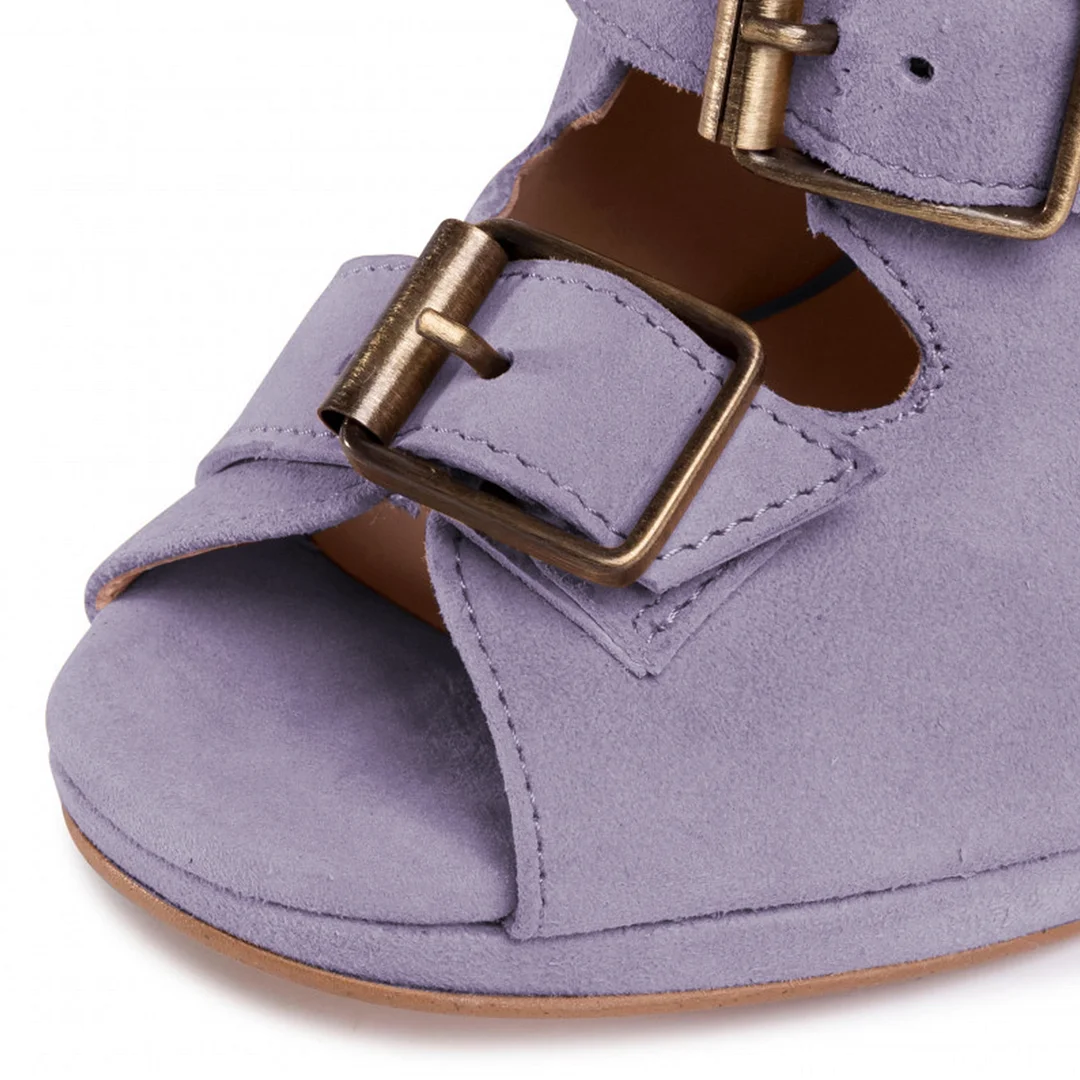 Faux Suede Platform Buckle Strap Heel Gladiator Sandals in Purple