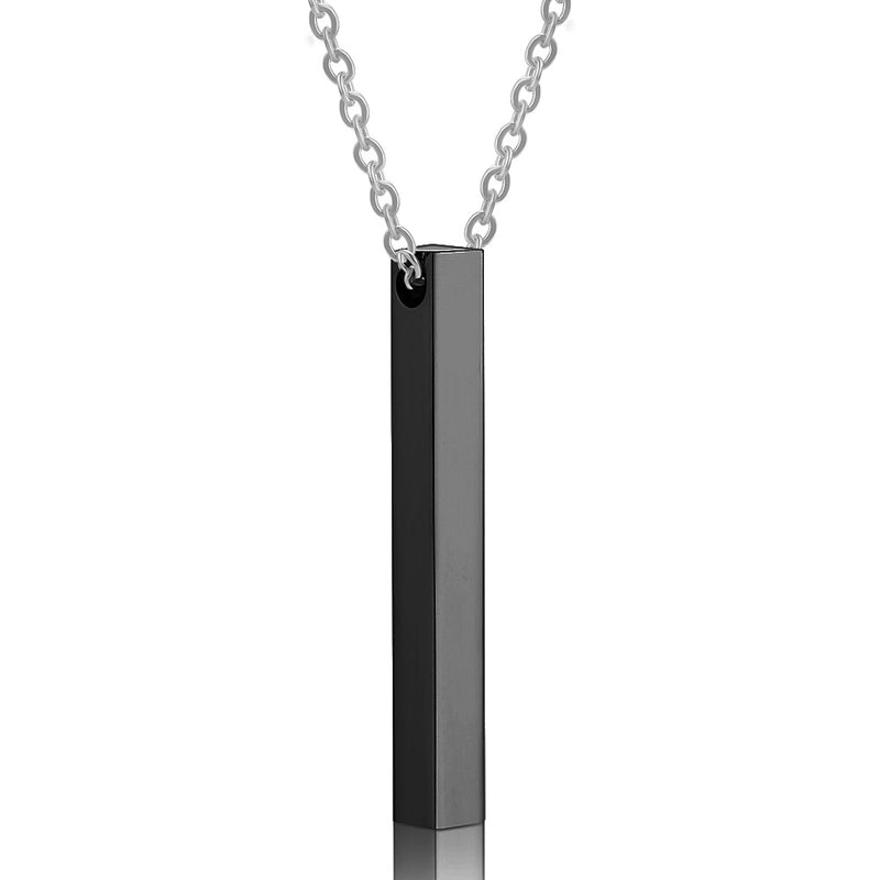 Simple Titanium Steel Long Column Rectangular Pendant Necklace