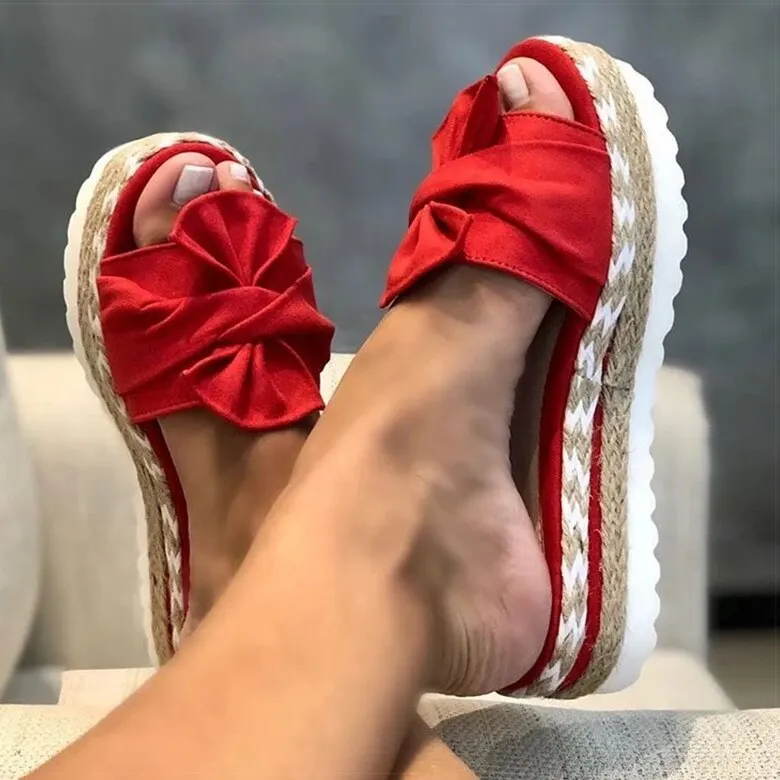 Women Sandals Slip On Summer Shoes For Women Heels Sandals Bow Platform Shoes Sandalias Mujer Casual Wedges Shoes Women Slippers