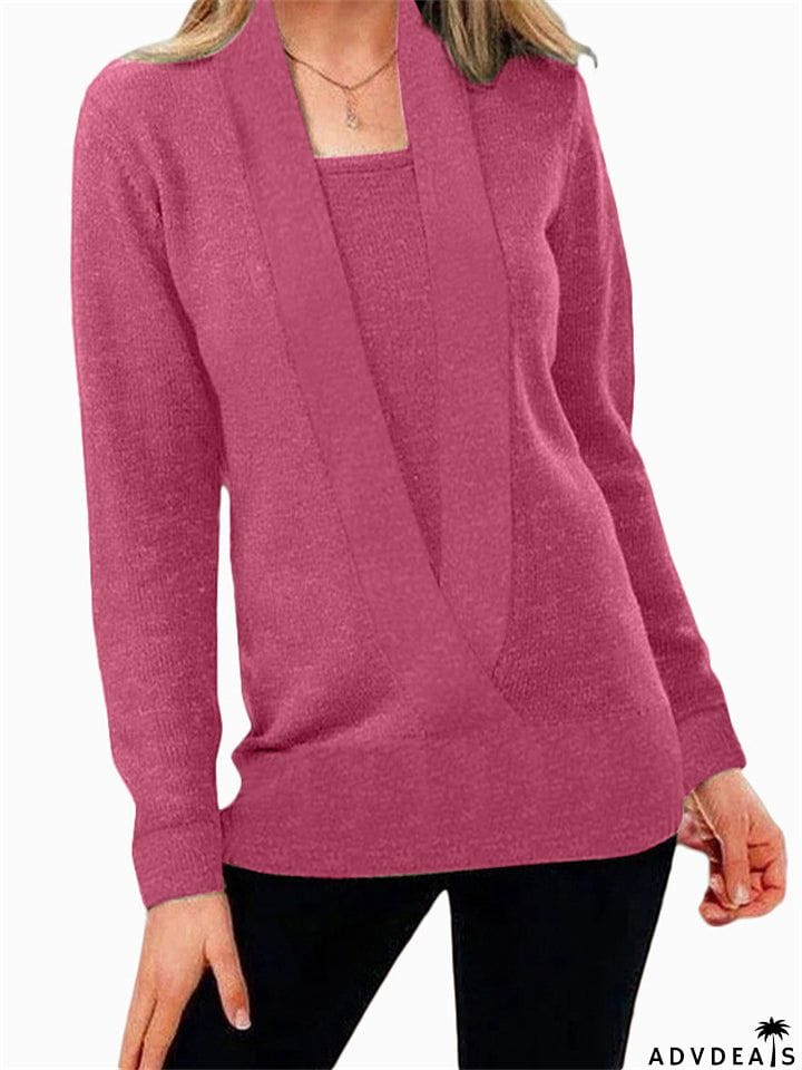 Fashion V Neck Long Sleeve Soft Home Sweater Tops for Women