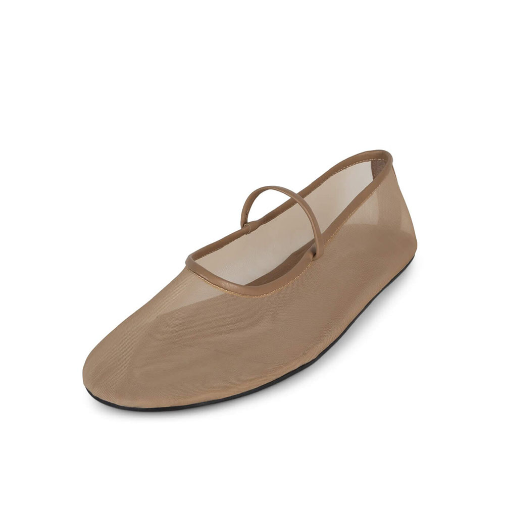 Beige Mesh Round Toe Flat Mary Jane Ballet Shoes Nicepairs
