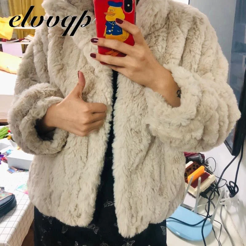 Winter Women High Quality Faux Rabbit Fur Coat Luxury Fur Coat Loose Lapel Overcoat Thick Warm  Female Plush Coats 2020 New