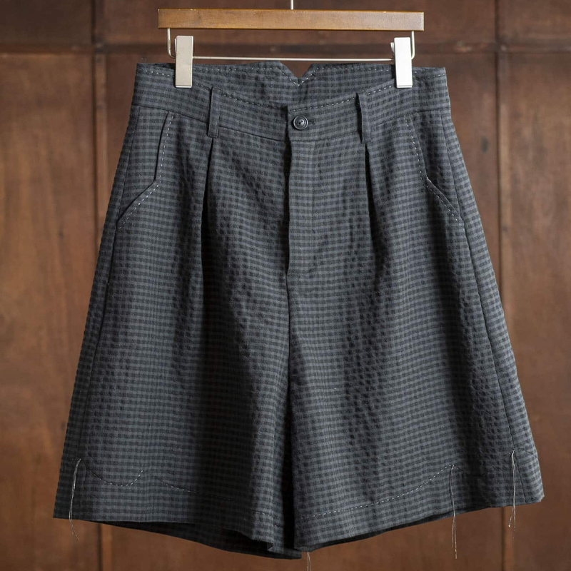 Men's Casual Cotton And Linen Pleated Plaid Shorts