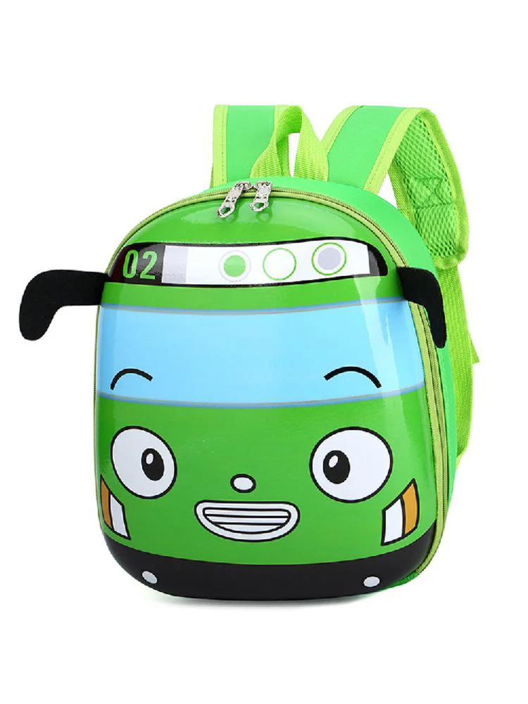 3D Cartoon Bus Backpack Cute Kindergarten Knapsack for Boys Girls (Green)
