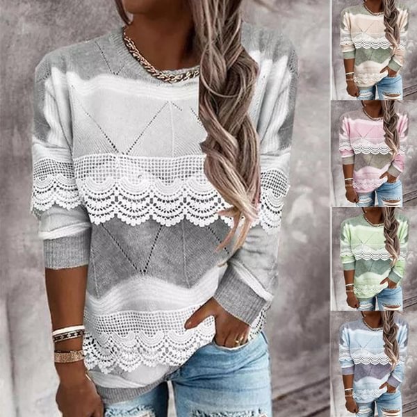New Sweater Autumn and Winter Knitwear Round Neckline Color Block Casual Regular Appliques Plus Size S-5XL invierno mujer inverno feminino vinterjakke dame - Shop Trendy Women's Fashion | TeeYours