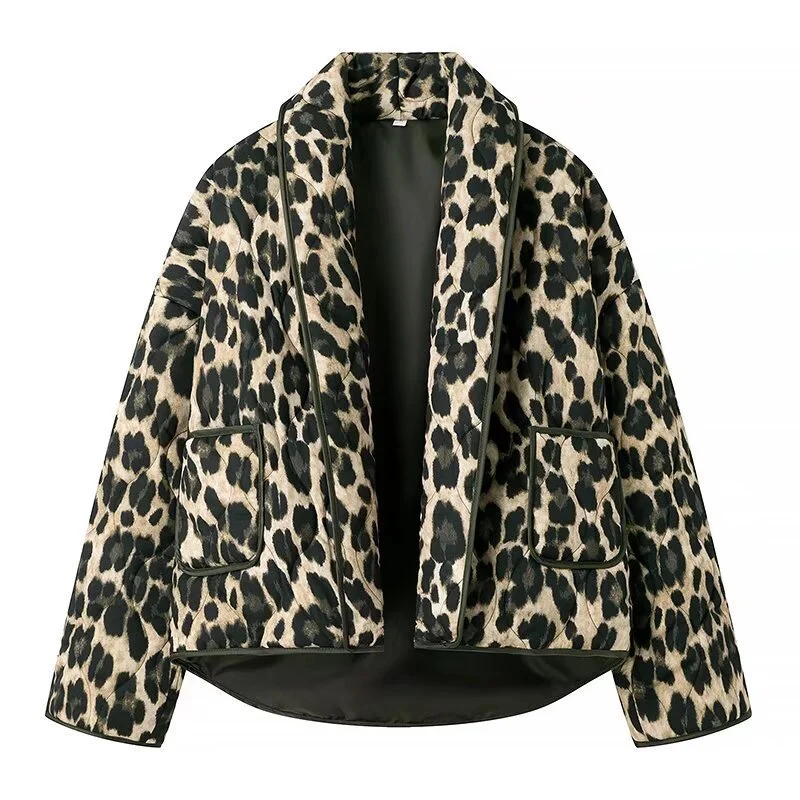 Ueong Ueong Fashion Winter Women's Animal Print Kimono Open Skirt Loose Padded Coat