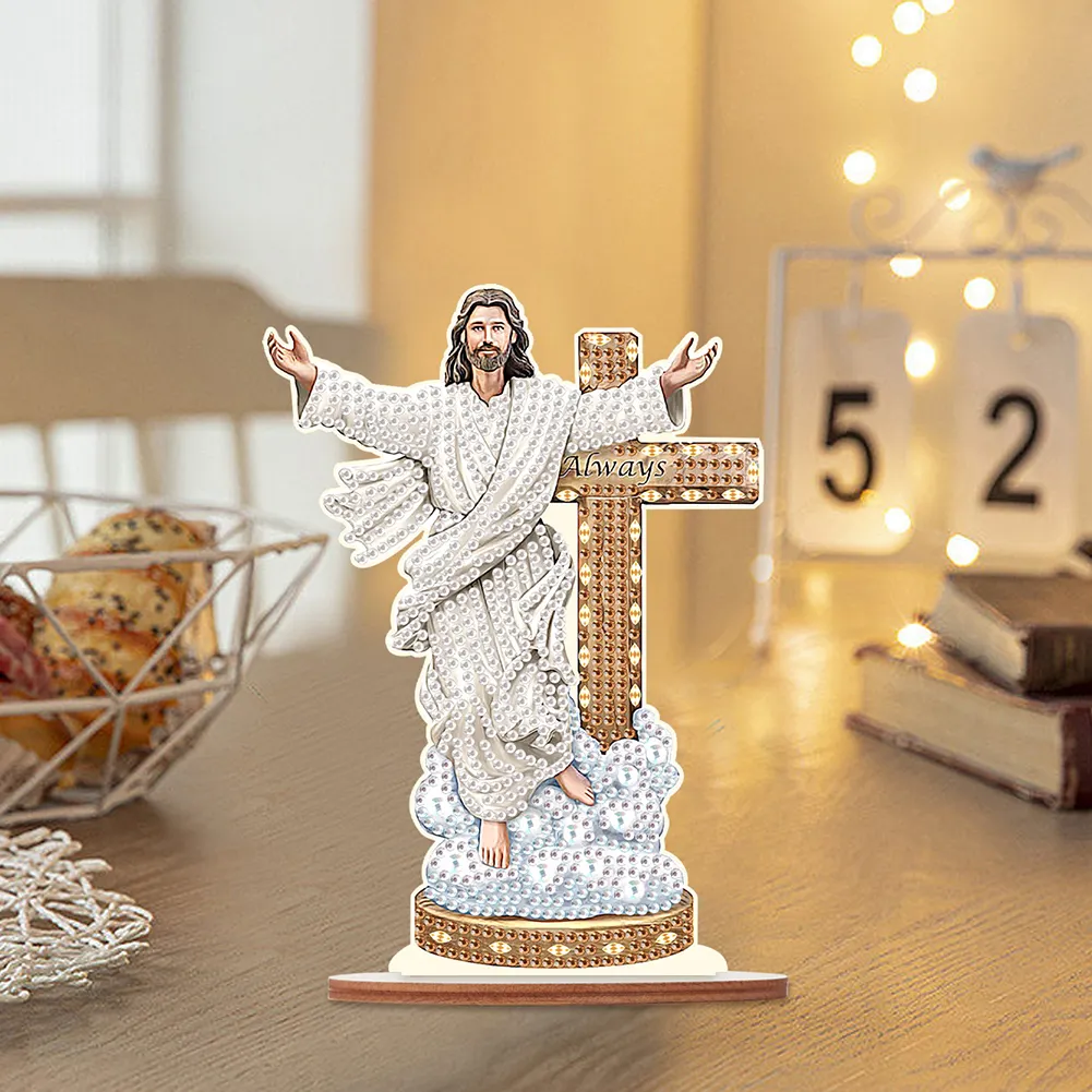 DIY Jesus Religion Wooden Special Shape Diamond Painting Desktop Ornaments for Home Decor