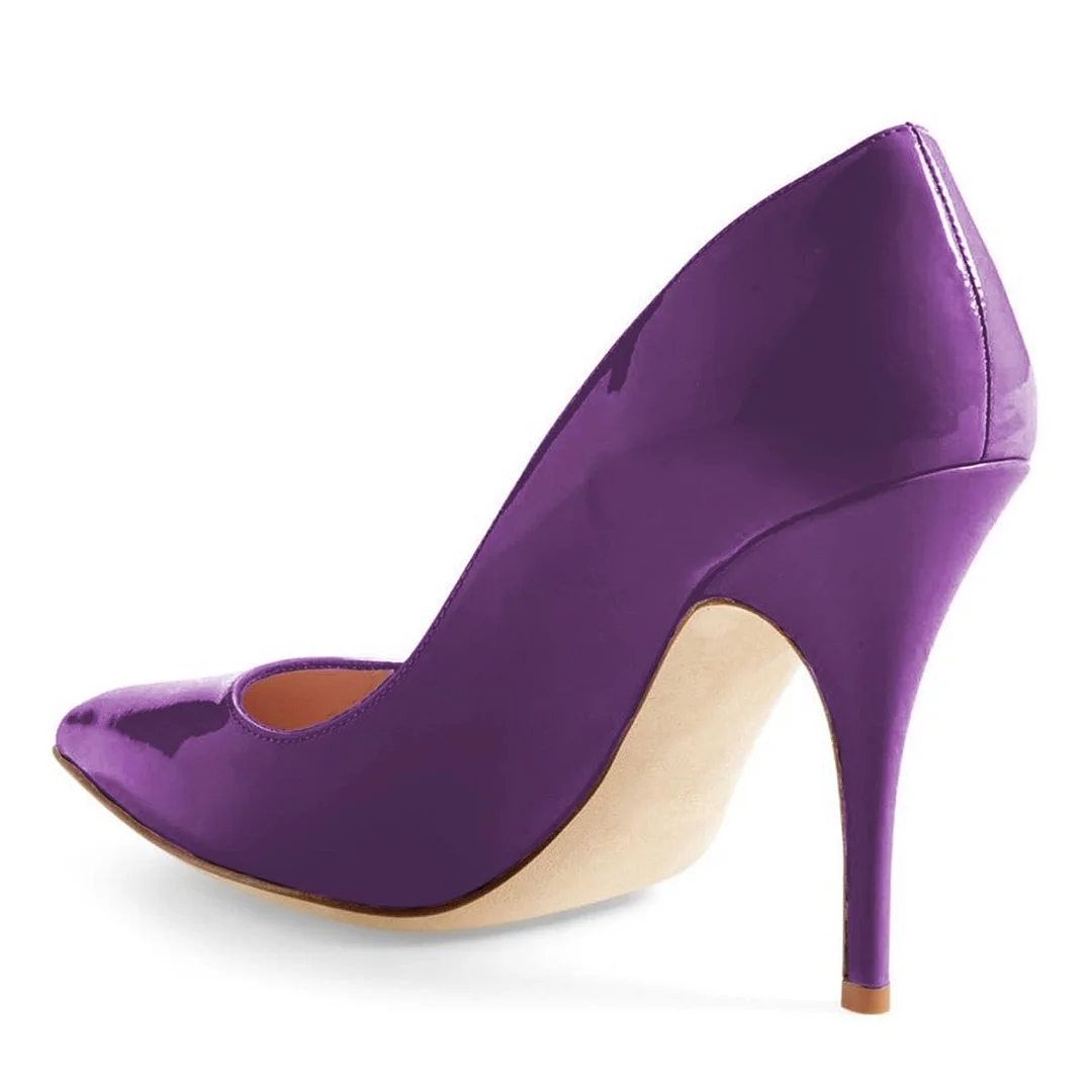 YDN Shiny Purple Pointed Toe Stiletto Heel Pumps for Women