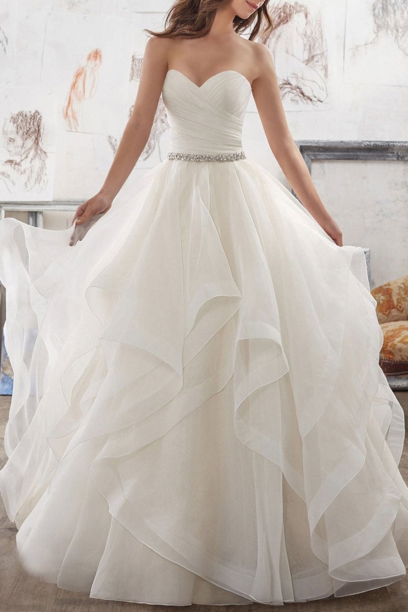 Sweetheart Tulle Wedding Dress Ruffles PD0320 - Okdais