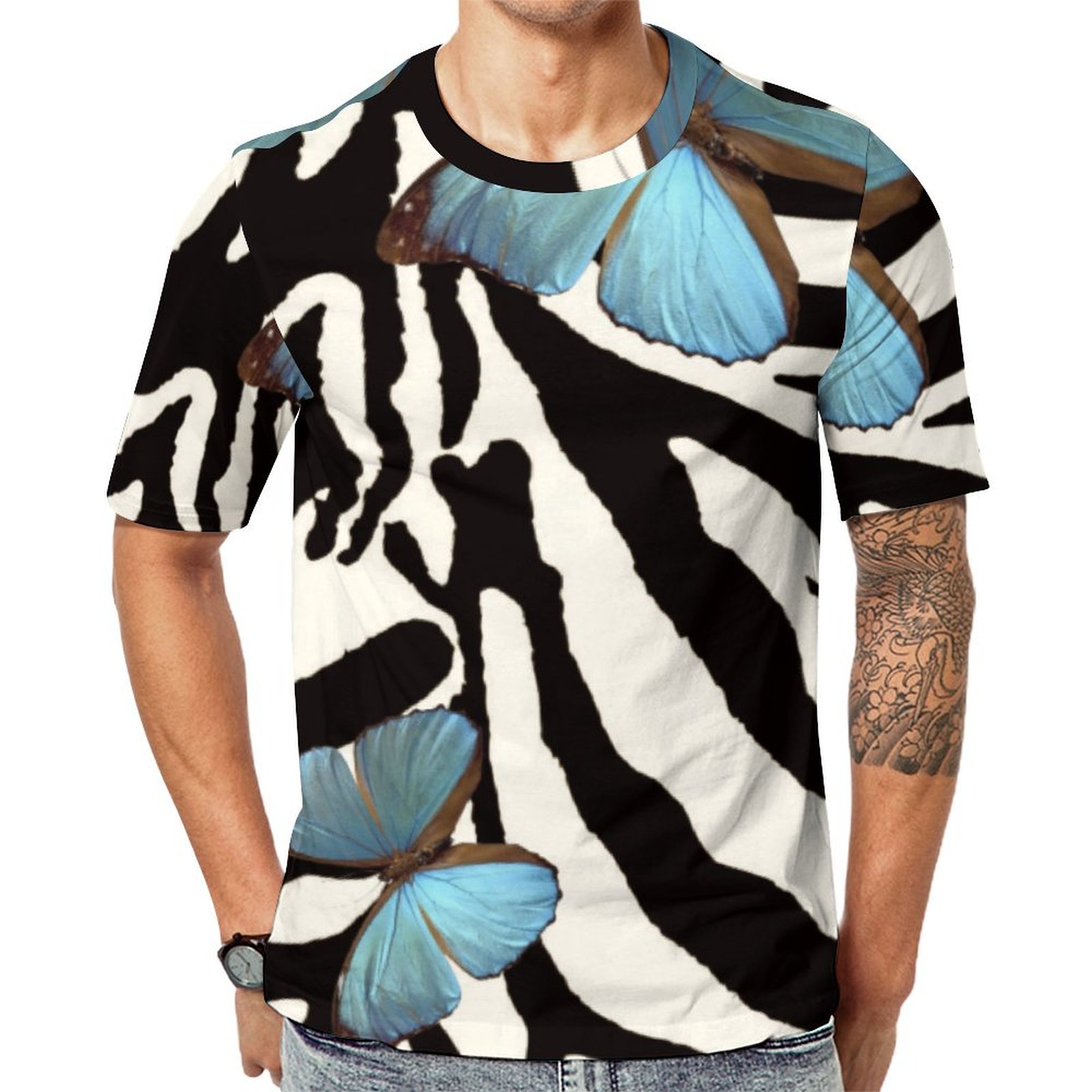 Black White Zebra Butterfly Jungle Fly Short Sleeve Print Unisex Tshirt Summer Casual Tees for Men and Women Coolcoshirts