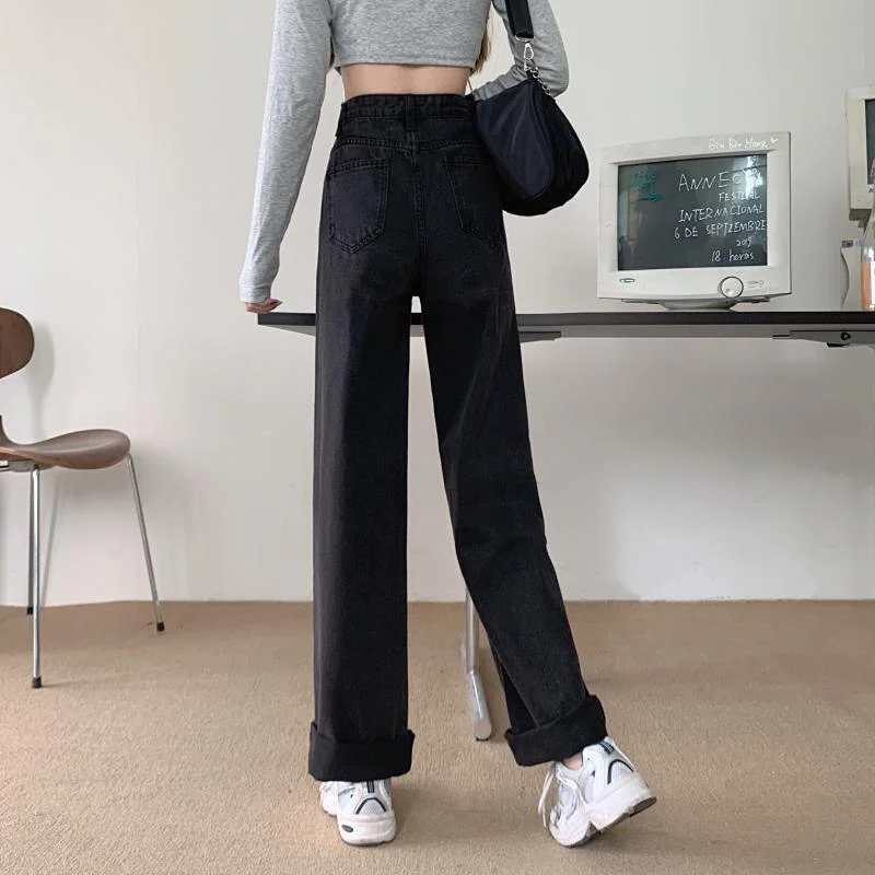 Jeans Women Spring-autumn Full Length Casual All-match Ulzzang Mujer Fashion High Waisted Pure Color Comfortable Streetwear Kpop
