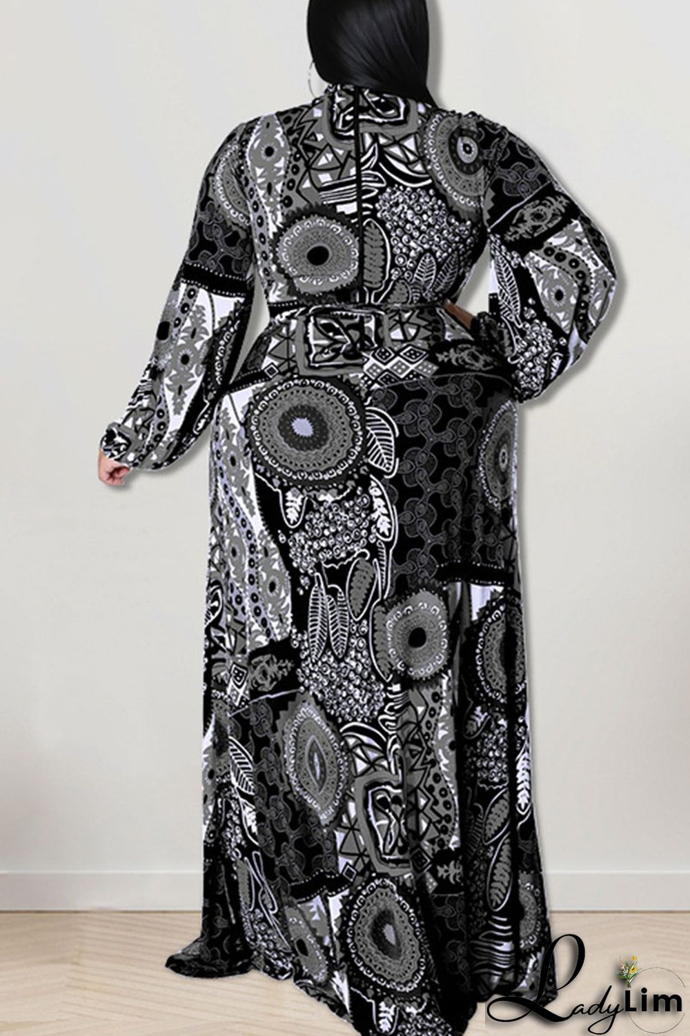 Black Fashion Casual Print Patchwork O Neck Straight Plus Size Dresses