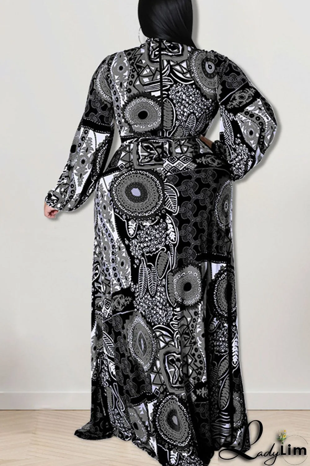 Black Fashion Casual Print Patchwork O Neck Straight Plus Size Dresses