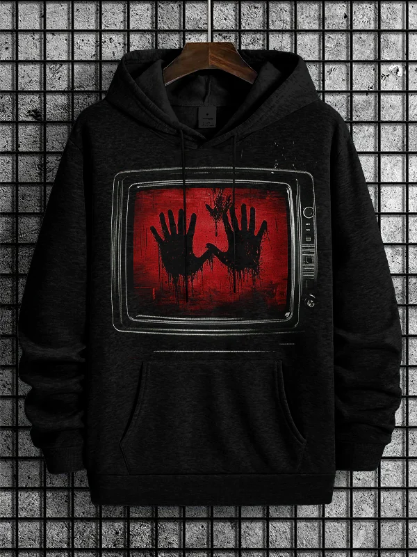 Men's Horrifying Handprints Appear On TV Art Print Hooded Sweatshirt