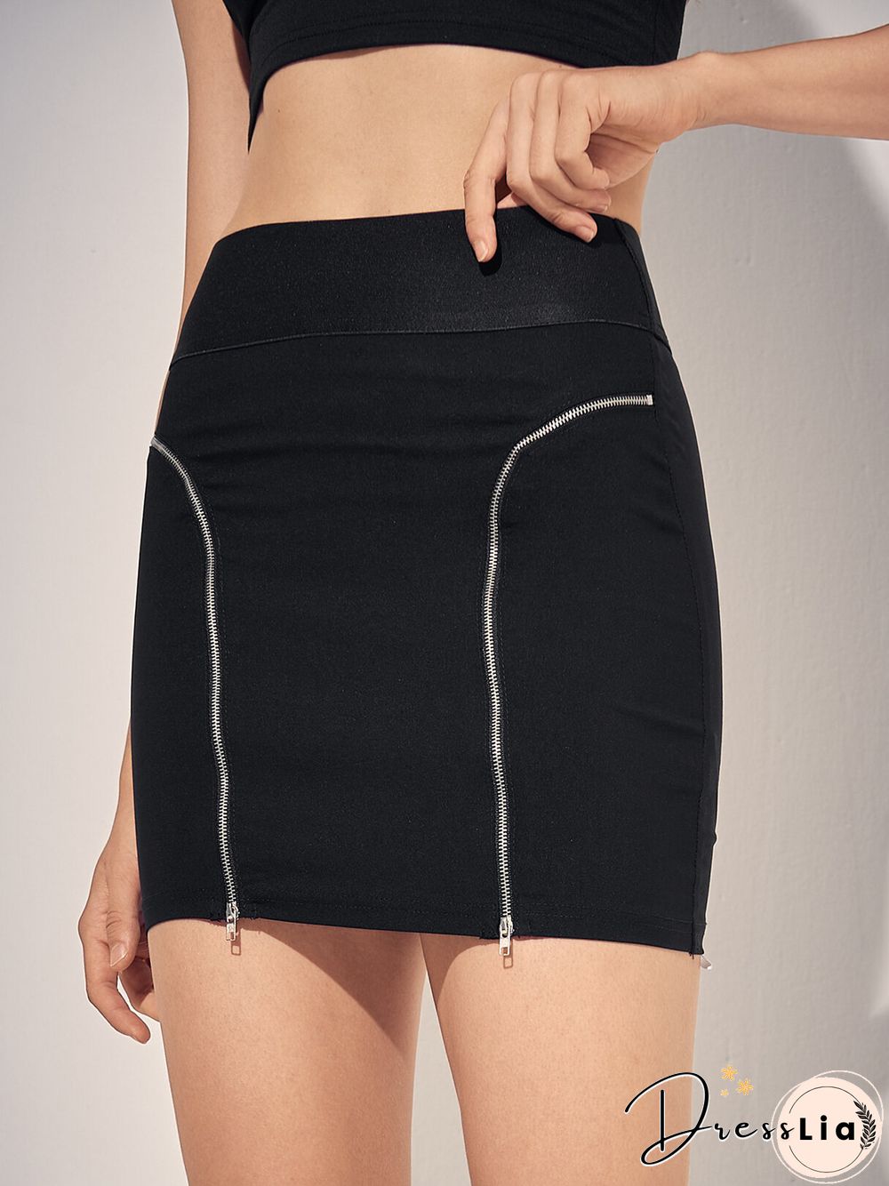Solid Double Zip Front Mini Skirt For Women