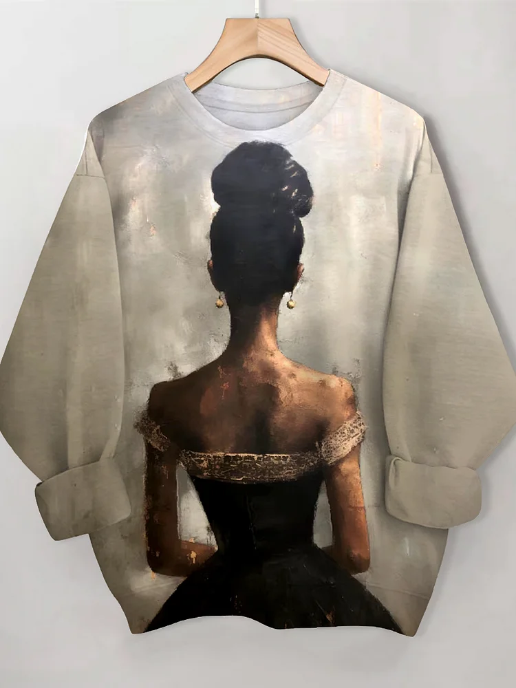 Women's Retro Female Back Portrait Art Print Casual Sweatshirt