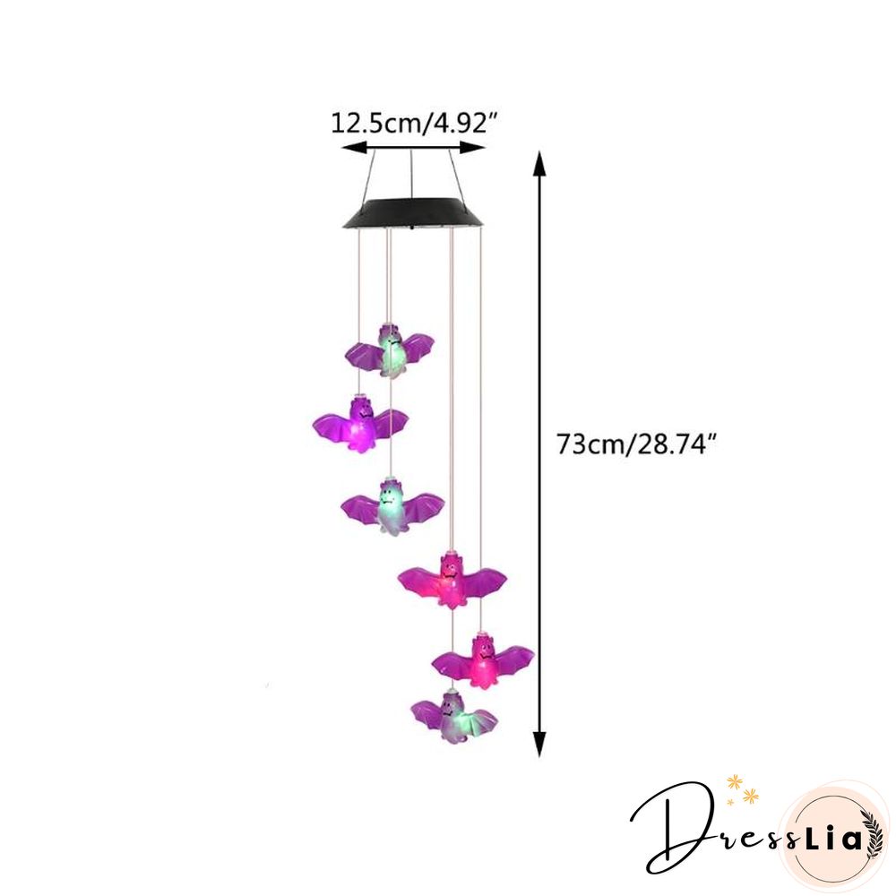 Halloween Solar Skeleton Skull Wind Chimes Light LED Color Changing