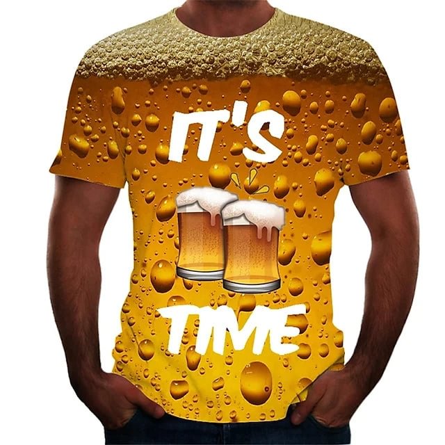Men's T shirt Shirt 3D Print Graphic Beer Round Neck Daily Print Short Sleeve Tops