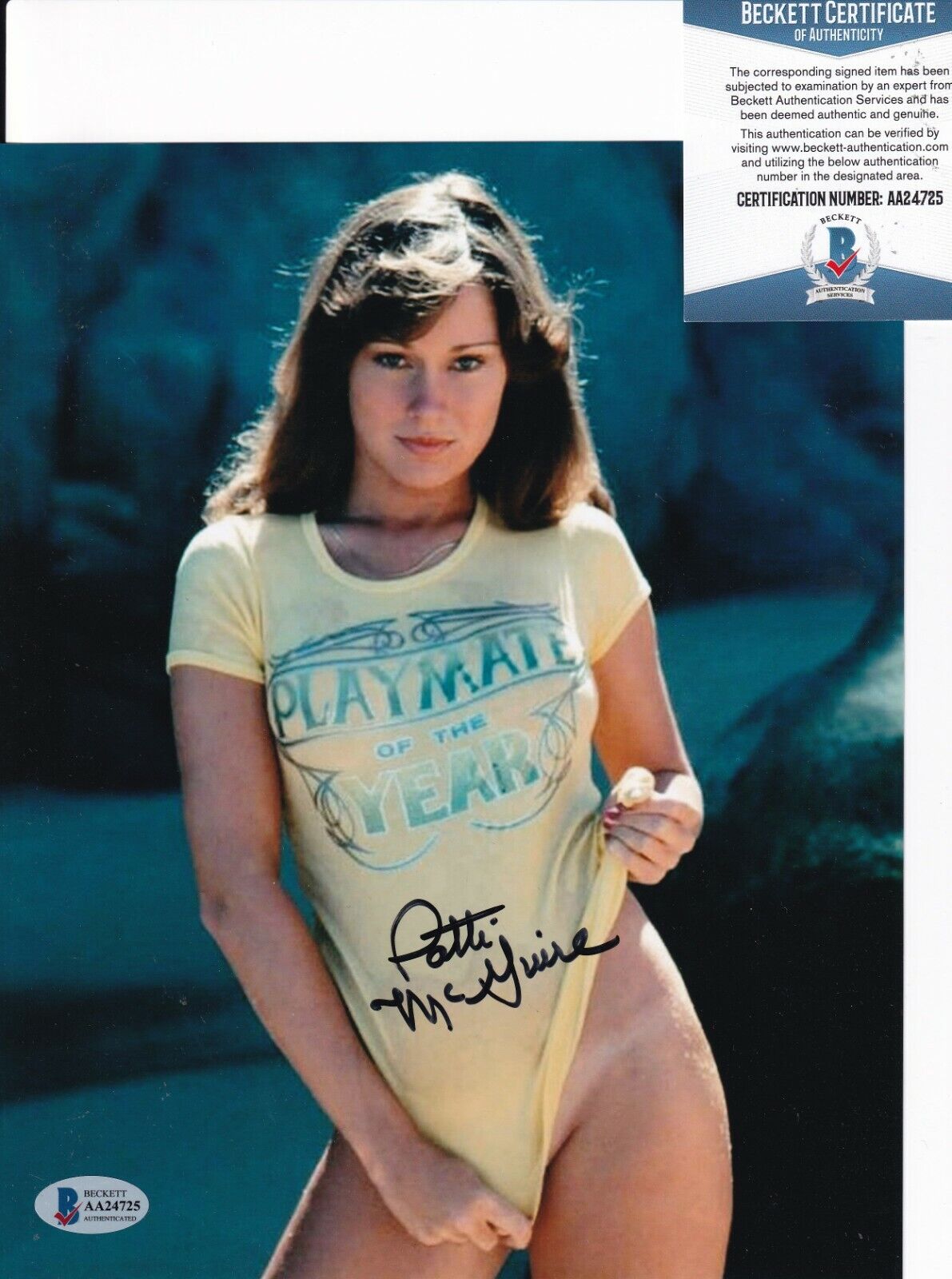 PATTI MCGUIRE signed (PLAYBOY PLAYMATE 1977) 8X10 Photo Poster painting BECKETT BAS AA24725