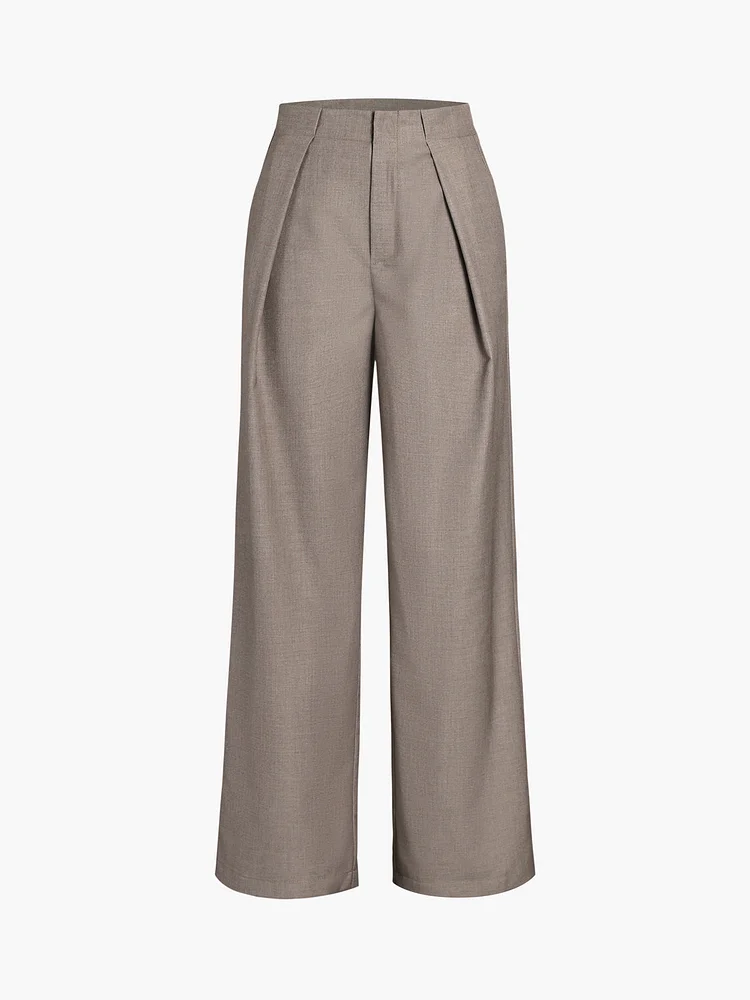Middle Waist Solid Pocket Straight Leg Pants QueenFunky