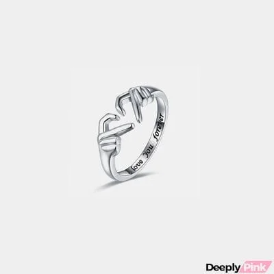 Hand Heart Shape 925 Sterling Silver Open Ring