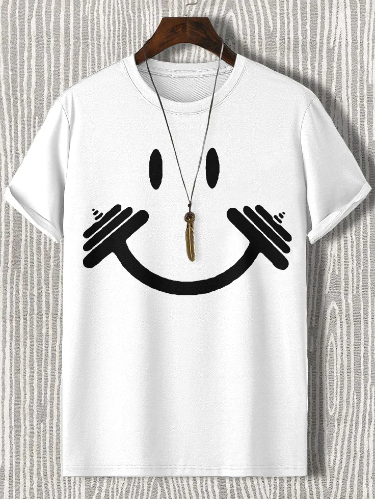 Men's Smile Fitness Dumbbell Print Cotton Casual T-Shirt