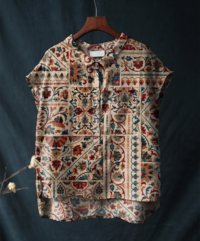 Vintage Cotton and Linen Short-sleeved Casual Shirt