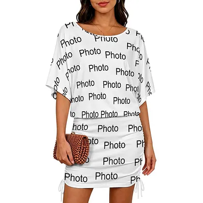 custom bodycon dress Create Your Own Pattern Women's Printed Ruched Side Batwing Night Out Mini Dress banquet party Color:Navy/Gunmetal Informal Wedding dress fall floral dress Petal