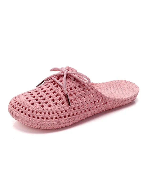 Hollow Lace-Up Round-Toe Slippers Mules&Slides