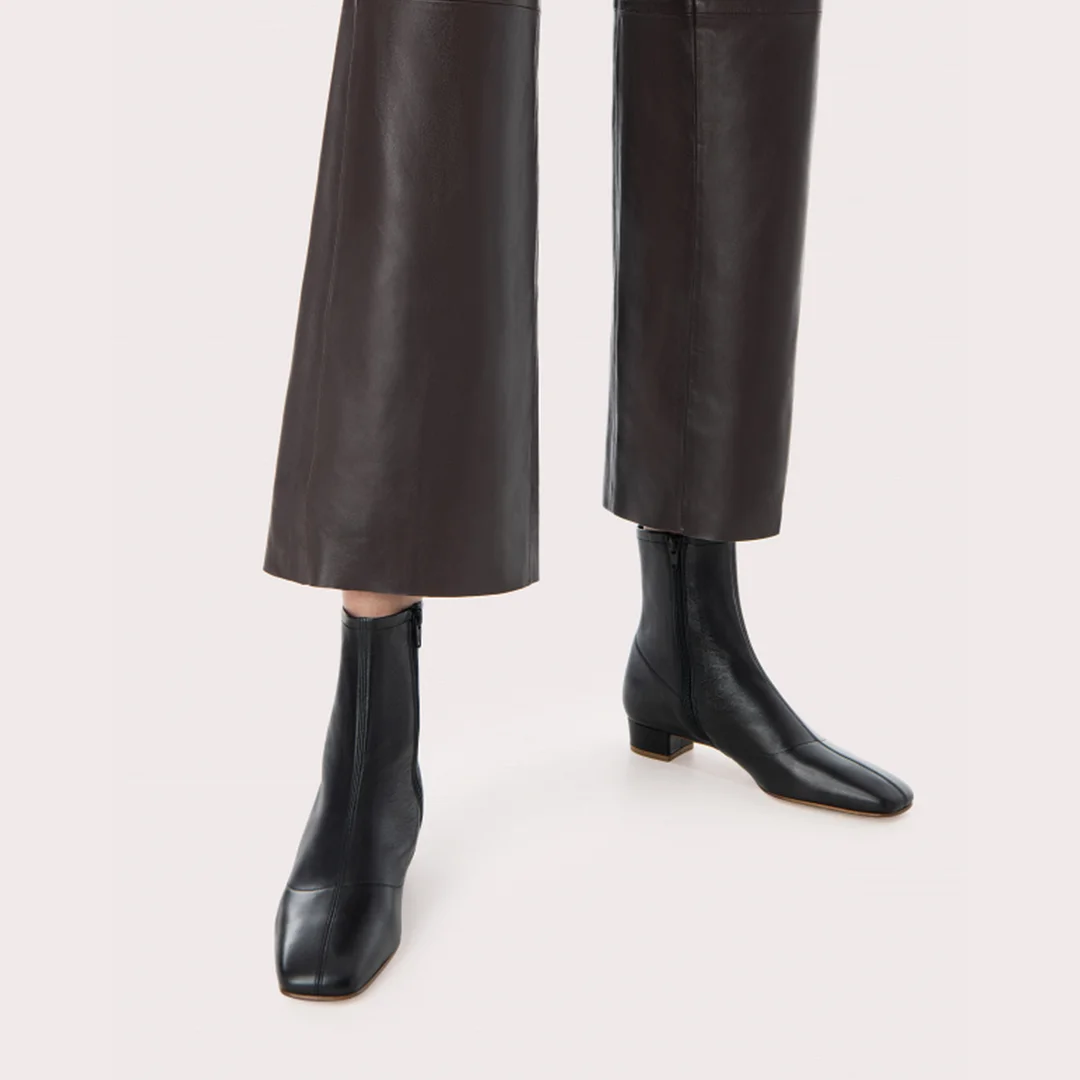 Vegan Leather Square Toe Side-Zip Sexy Ankle Booties in Black