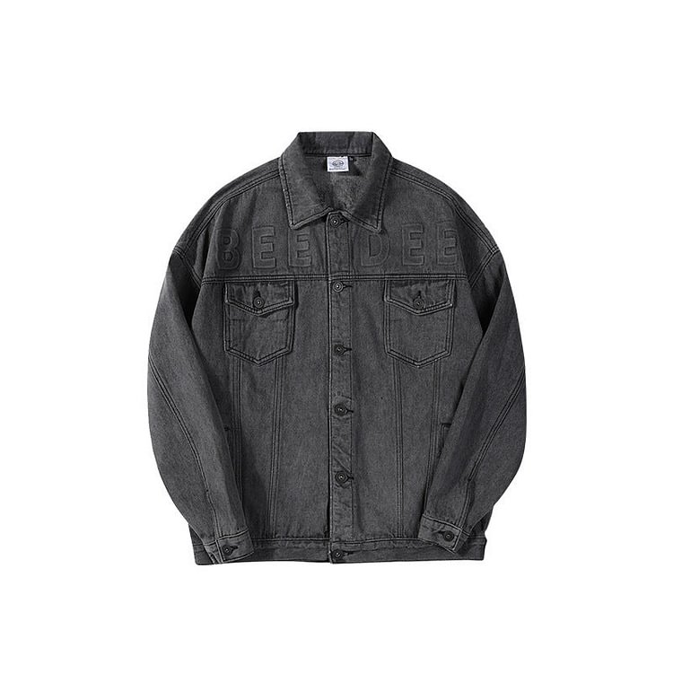 Spring Denim Jacket Male Letter Loose Casual Two-Color Men's Top Plus Size Men Denim Jacket