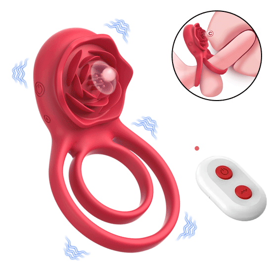 Rosurge &ndash; Dual-Ring Rose Vibrating Cock Ring with Remote for Clitoral Teasing & Longer-Lasting Hardness By Rose Toy