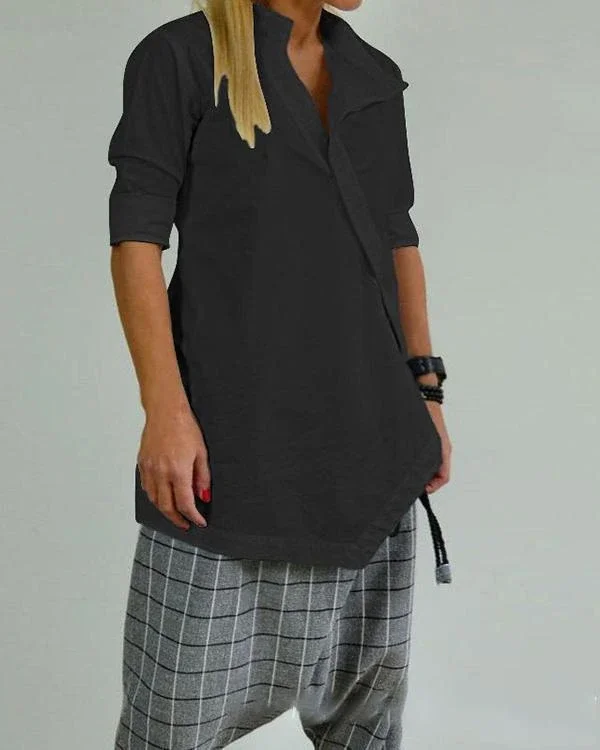 solid color asymmetrical button casual blouse p267616