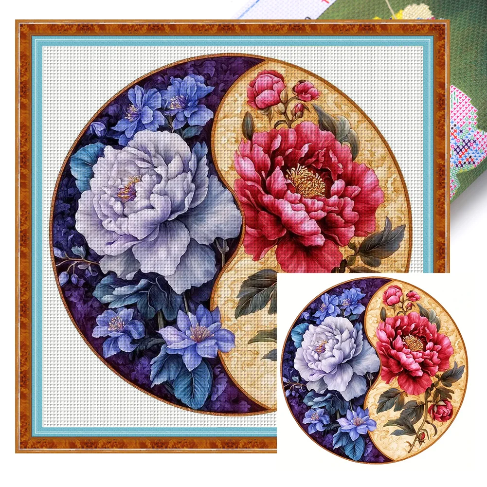 11CT Full Stamped Cross Stitch - Peony(Canvas|40*40CM)