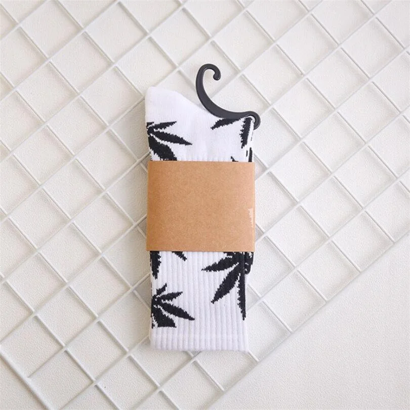 CUHAKCI Socks For Women Men's Cotton Socks Hip Hop Leaf high Quality Harajuku Ladies White Green Spring Autumn casual long Socks