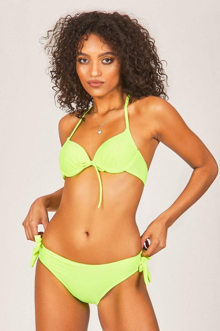 Neon Green Tie Side Bikini Set Katch Me
